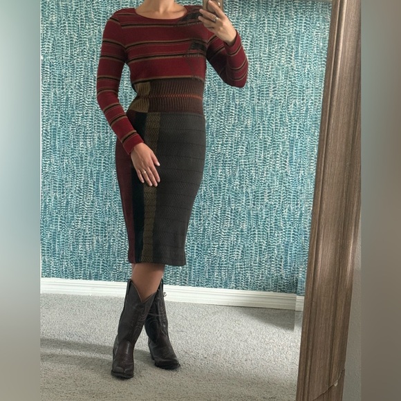 Peruvian Connection Dresses & Skirts - Peruvian Connection Striped Midi Dress - Red and Brown